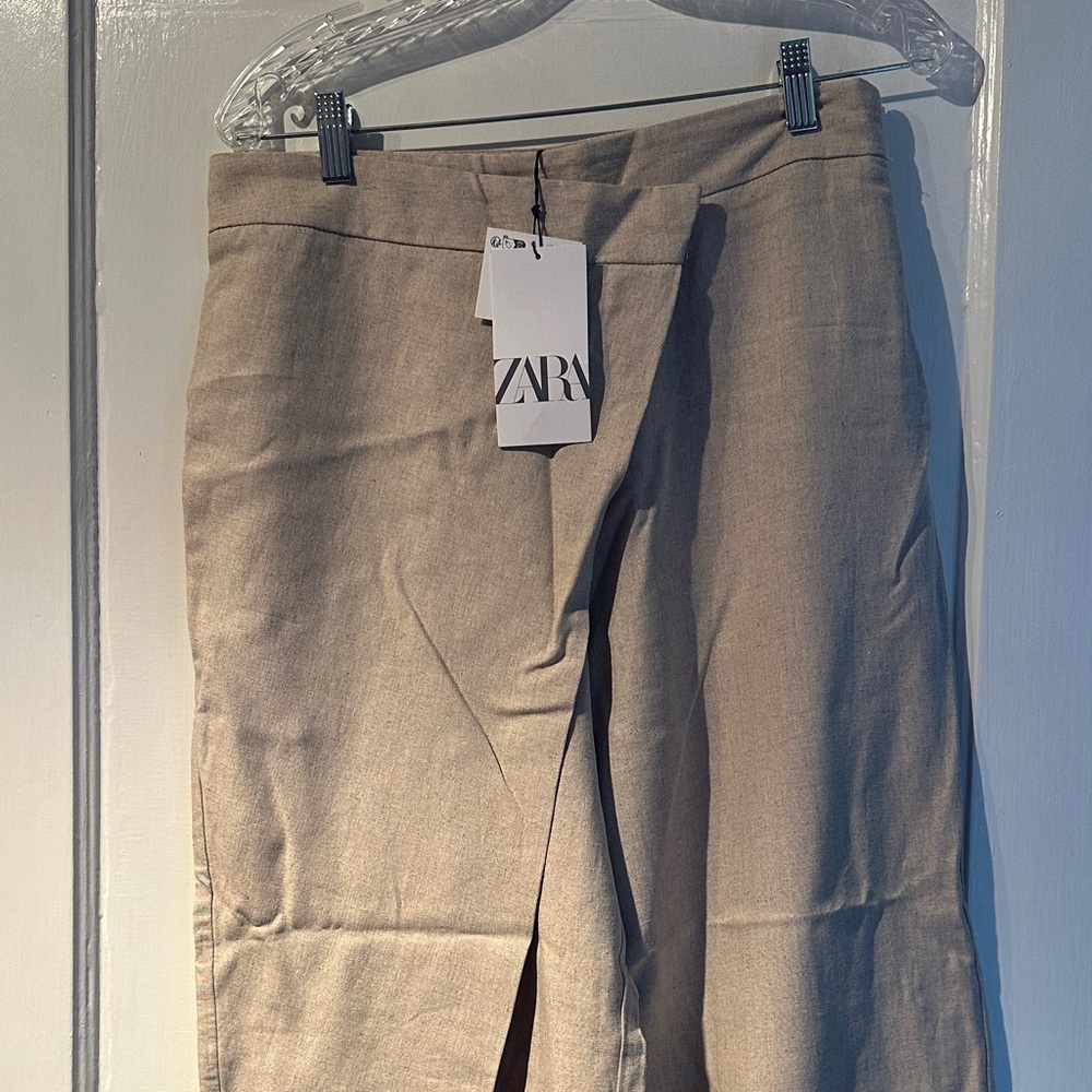 Zara Light Tan faux wrap linen pants